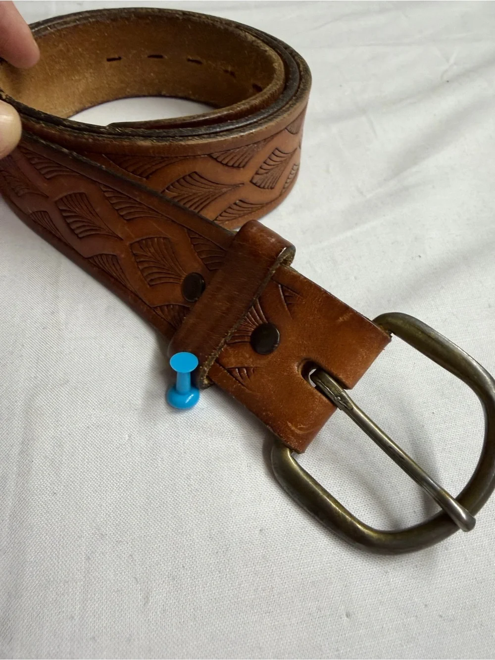 Men's Tan Leather Embossed Belt - Classic Casual Style